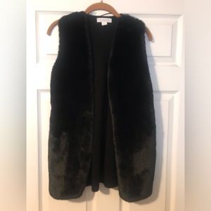 Liz Claiborne Faux Fur Open Front Sweater Vest Womens Small Black